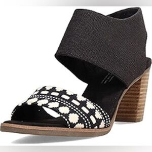 TOMS Majorca Cutout Block Heels  Womens Black Pattern Casual Sandals 10009814